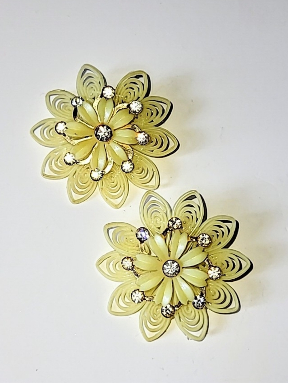 Yellow Soft Plastic Flower Earrings -  Vintage Clip-on